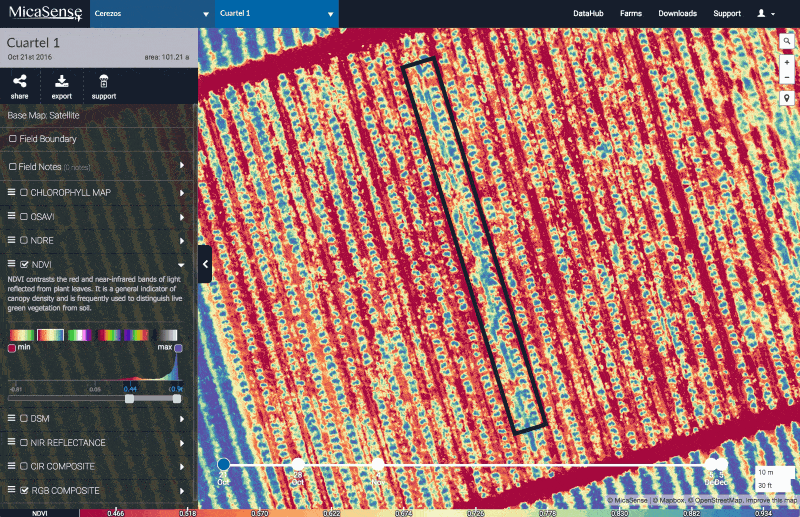 Why Multispectral Mapping beats NDVI 2 NDVI analysis of a cherry orchard after herbicide application