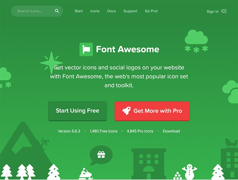 webfont-mojibake181228_022.jpg FontAwesomeのサイトのトップ画面