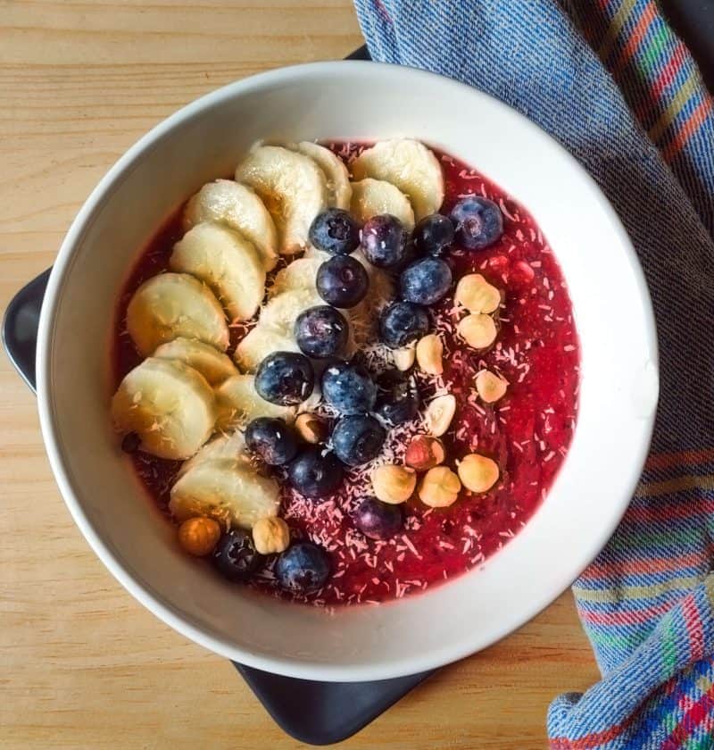 Smoothie Bowl with Bananas, Berries and nuts