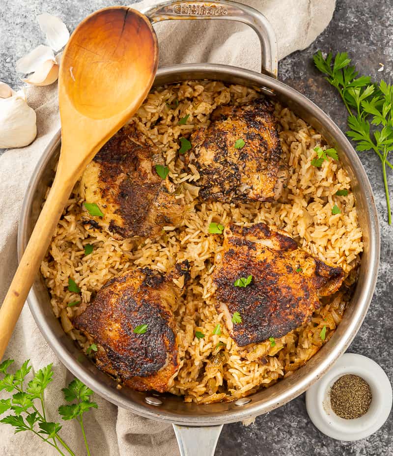 Dutch Oven Chicken Thighs Rice Oven Baked Chicken Thighs And Rice Basil And Bubbly