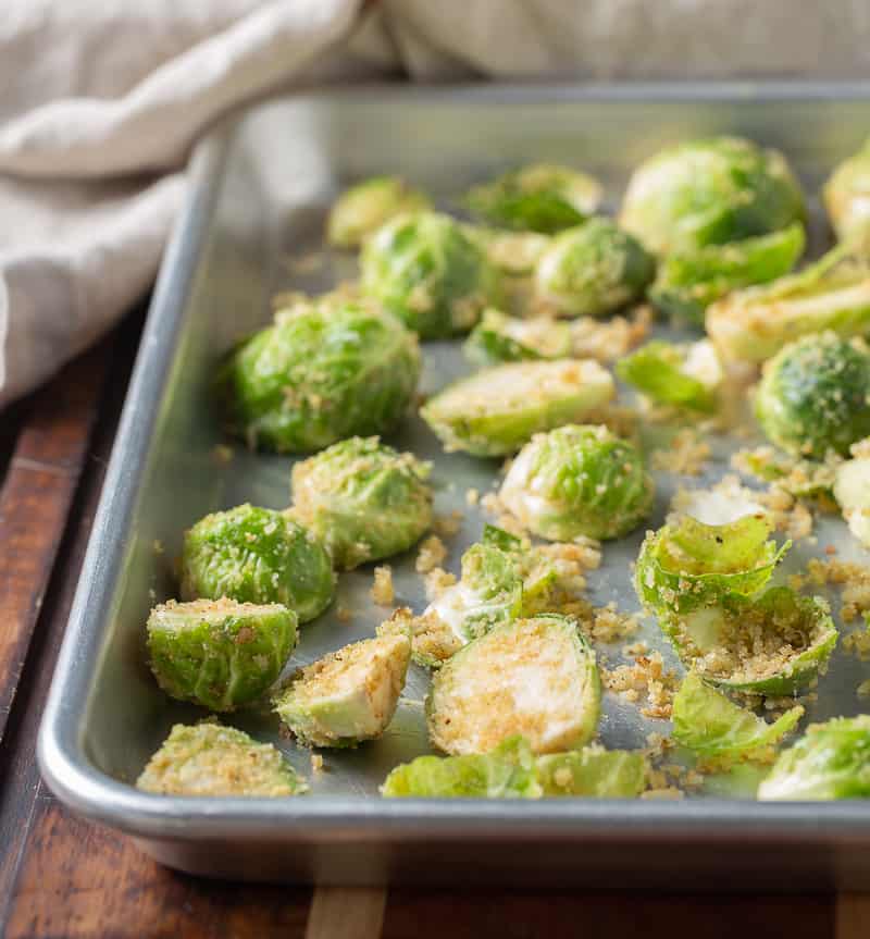 Roasted Brussels Sprouts with Garlic Parmesan Bread Crumbs Basil And Bubbly
