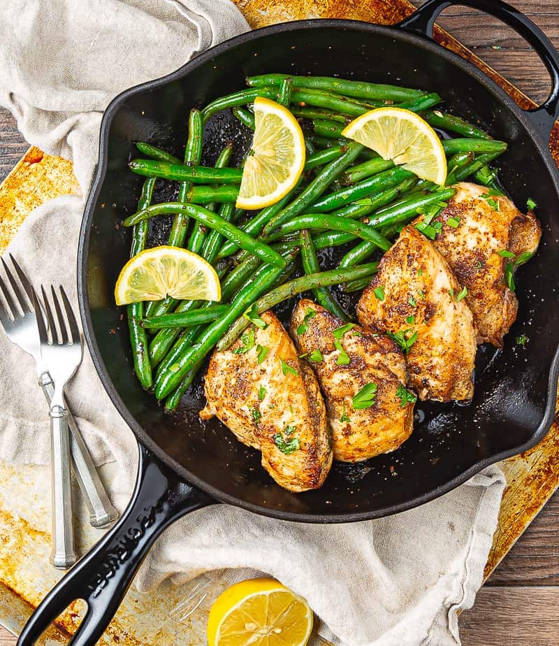 Lemon Garlic Chicken Skillet With Green Beans Basil And Bubbly
