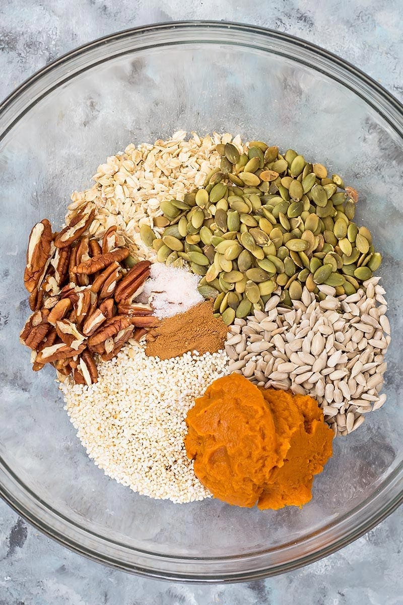 Pumpkin Granola Ingredients in Bowl