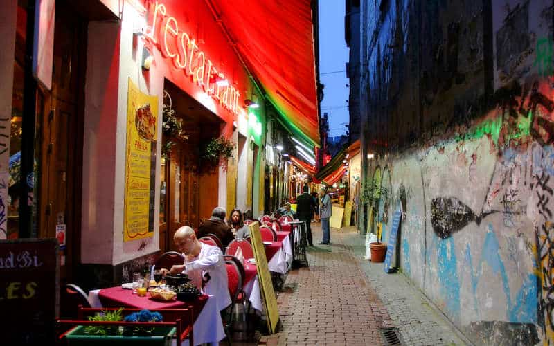 Brussels popular touristic district in historical part of the city with restaurants, bars and coffee shops