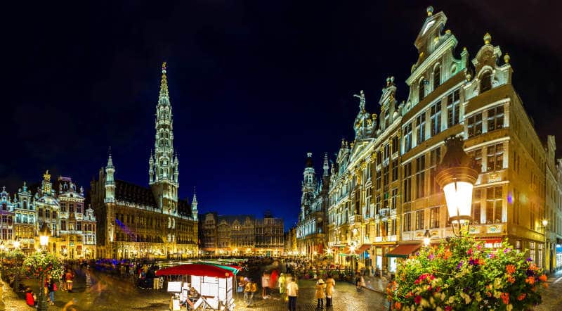 Panorama of the Grand Place at night in Brussels