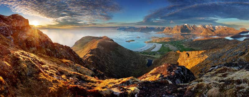 Norway Landscape panorama with ocean and mountain - Lofoten