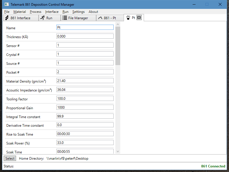 Screen caputer of 861 Deposition Controller Material Edit