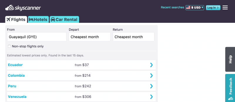 Simply find the cheapest destinations from your departure point.
