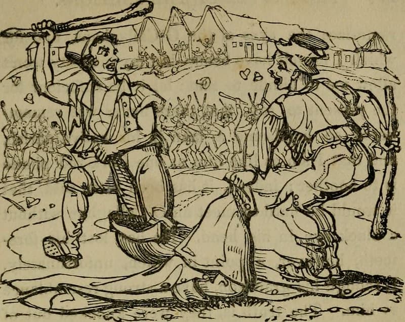 A black and white illustration from an old book about the Irish peasantry