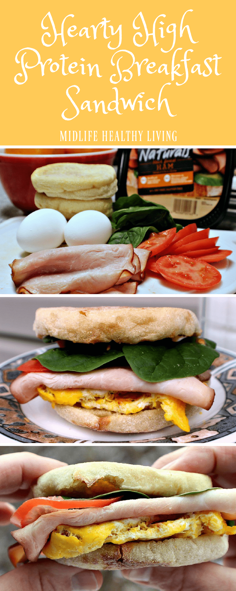 This Hearty High Protein Breakfast Sandwich can be prepared in advance and refrigerated or frozen until you want to eat one. When your on your way out the door in the morning, heat one up, add your toppings and your ready to start the day out on the right foot.