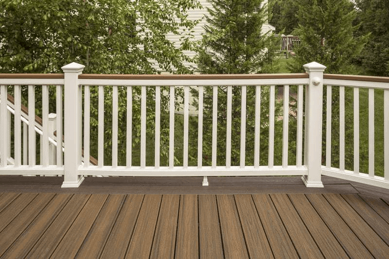 COMPOSITES WOOD RAILING TREX TRANSCEND CLASSIC WHITE TREE PORCH HOUSE DESIGN