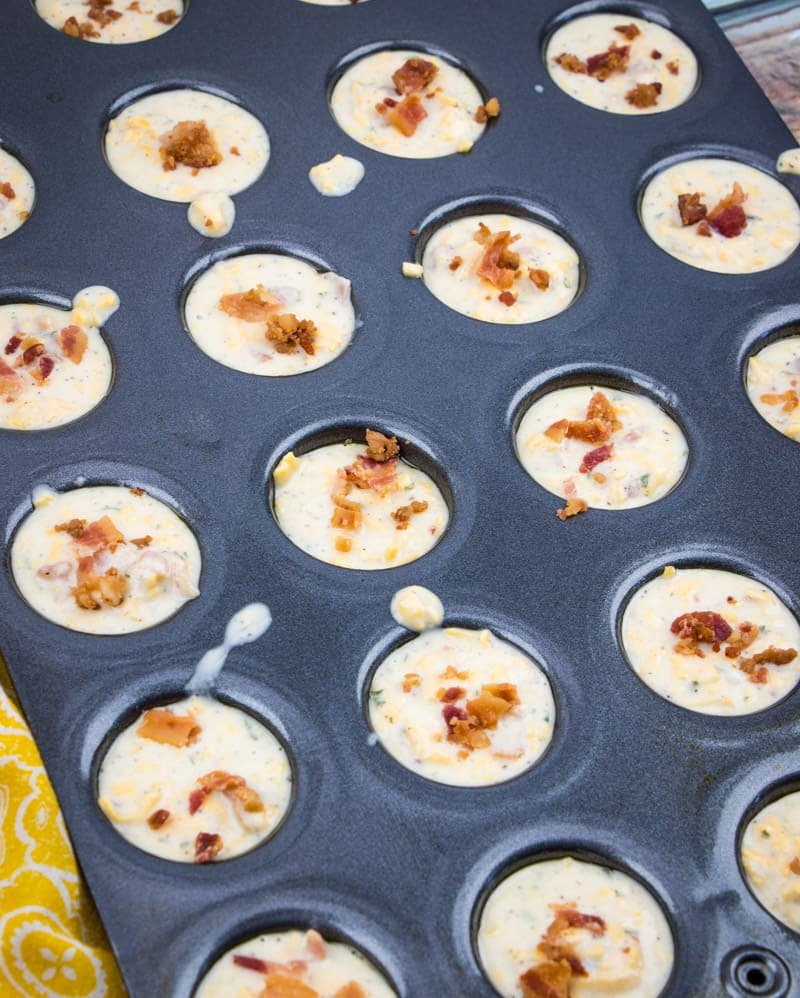 cheese bacon muffin batter in mini muffin tin