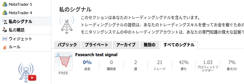 MQL5 MT4シグナル私のシグナル一覧