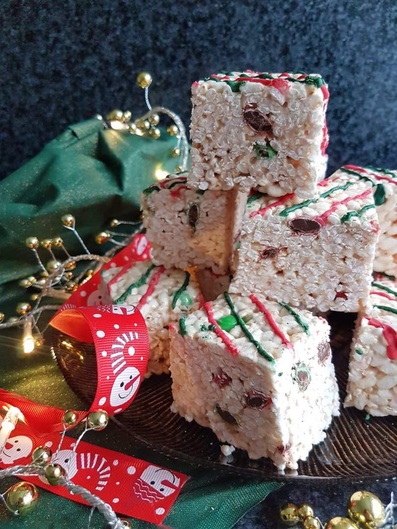 Christmas Candy Cane Rice Krispy Treats Made Dairy Free