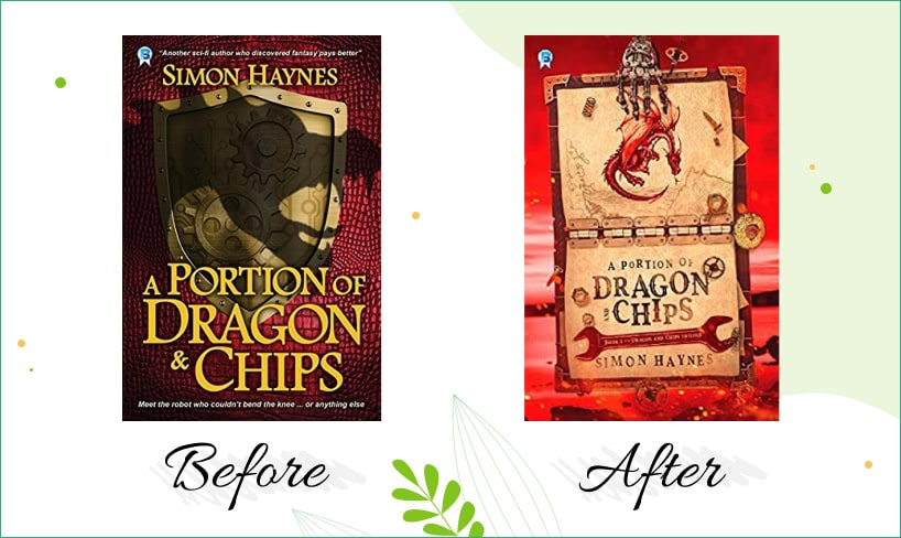 a portion of dragon and chips book cover before after
