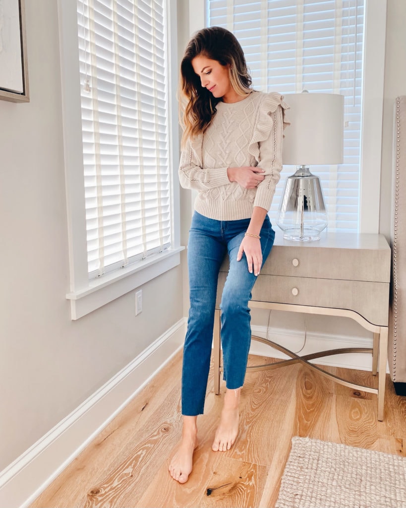 cute polished casual sweater outfit with jeans