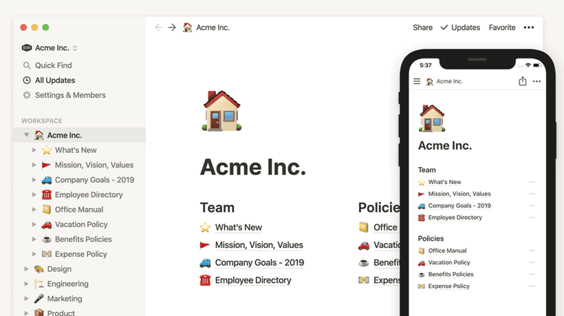 Notion.so - content calendar tools
