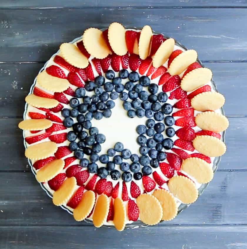 Red, White and Blue Cheesecake Dip. A no bake, super easy and impressive dessert for the fourth of July or any time you want to be a dessert "hero."