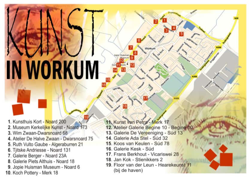 Flyer Kunst in Workum deelnemende adressen