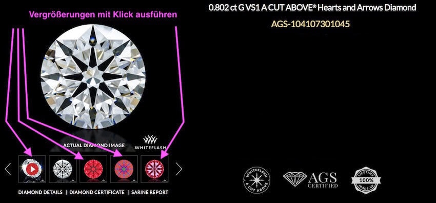 A Cut Above Diamant mit 0,802 ct G VS1 Whiteflash-Diamant A Cut Above®️ mit 0,802 ct G VS1