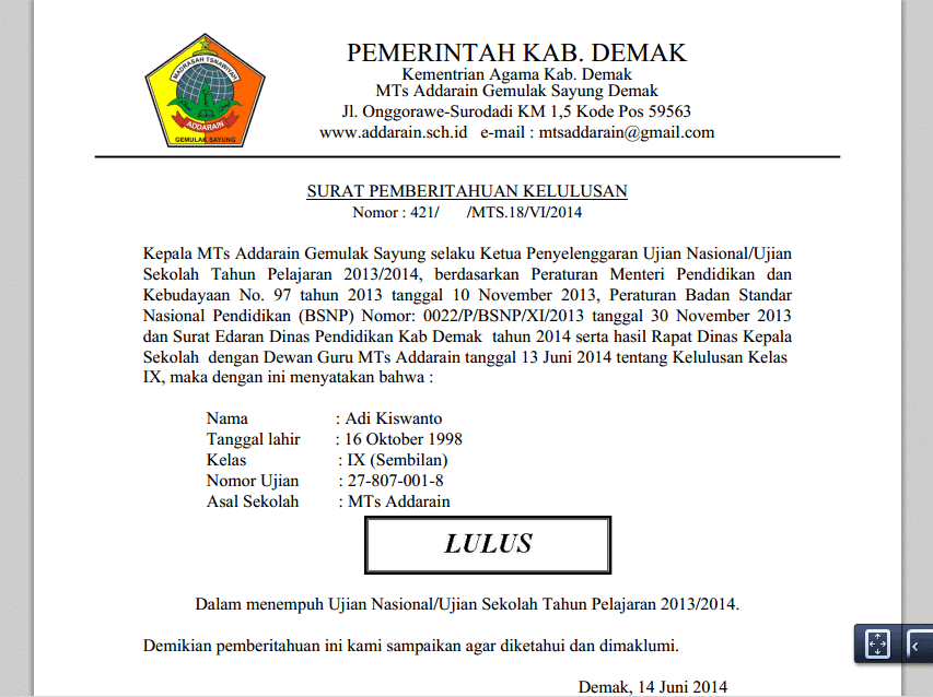 Aplikasi Sistem Informasi Pengumuman Kelulusan Online Adikiss Net