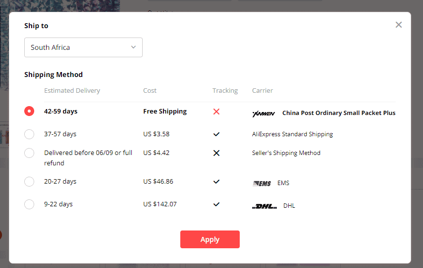 south africa aliexpress shipping time