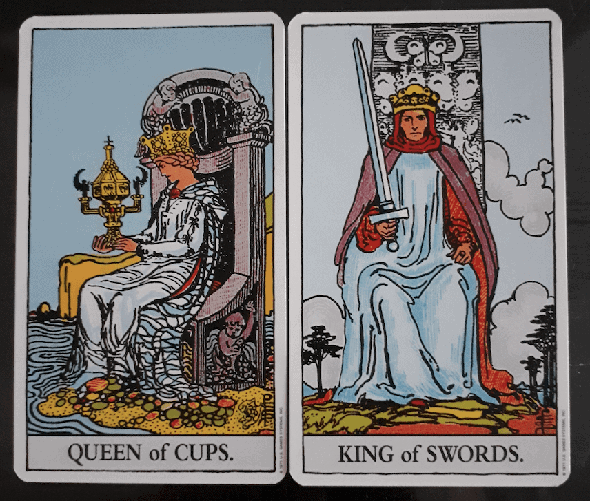 The Queen Of Cups And King Of Swords Combination Upright Reversed Calming Cosmos