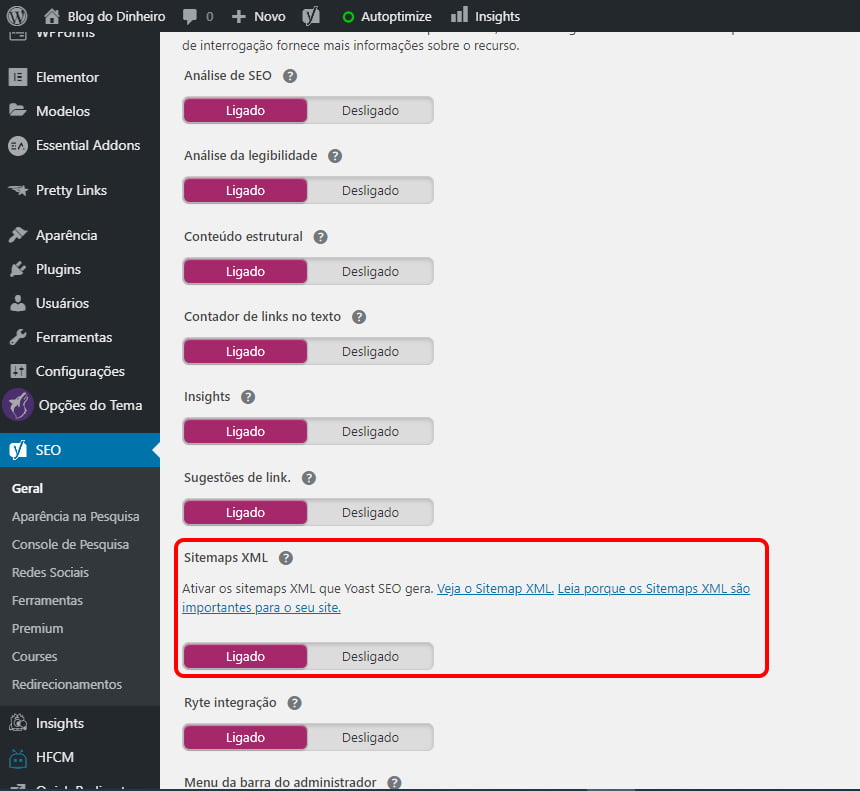 SEO para iniciantes no WordPress: como configurar e otimizar seu blog em 2020 xml ativado blogdodinheiro 1 - SEO para iniciantes no WordPress: como configurar e otimizar seu blog em 2020