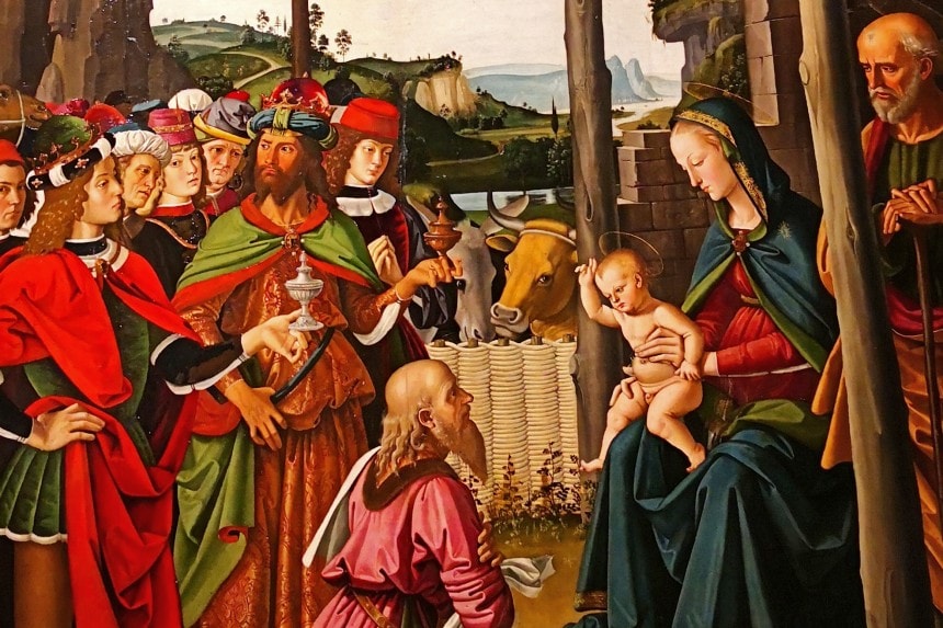 detalle de la Adoración de los Magos de Il Perugino