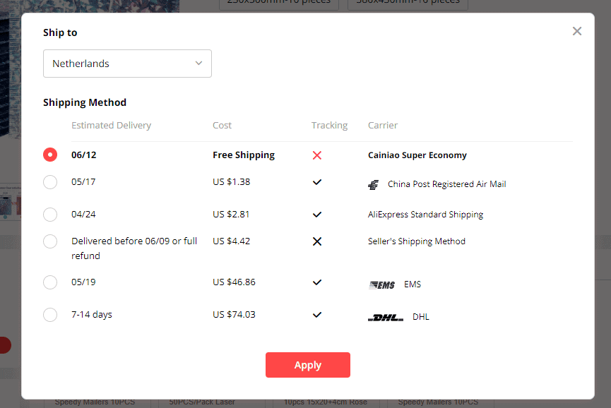 netherland aliexpress shipping time
