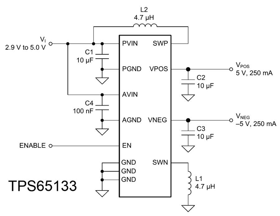 Двухполярное питание из однополярного для портатива на TPS65133