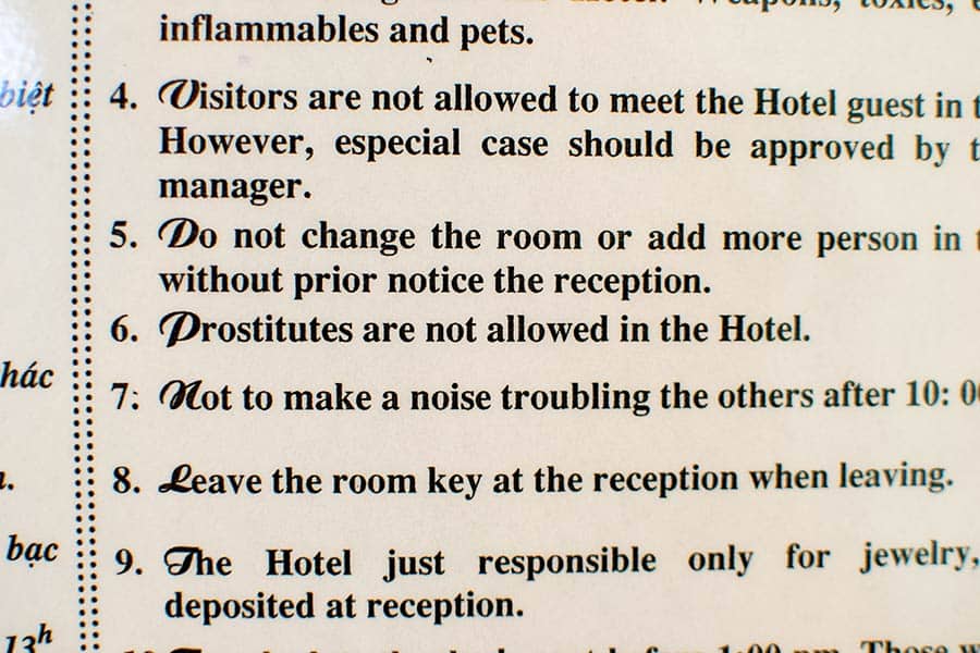 No prostitutes at hostels...