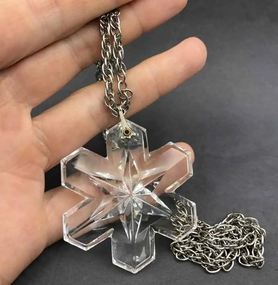 1975 Gorham Full Lead Crystal Christmas Snowflake Necklace Holiday