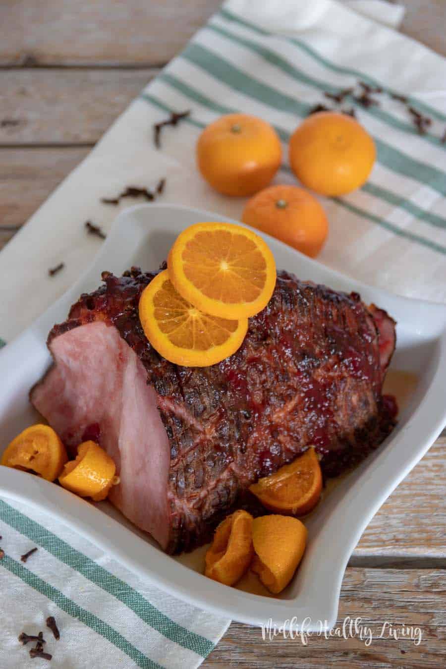This Weight Watchers citrus and cranberry ham is a snap to make. There are 5 Weight Watchers Freestyle Smart Points in each serving of this delicious ham.