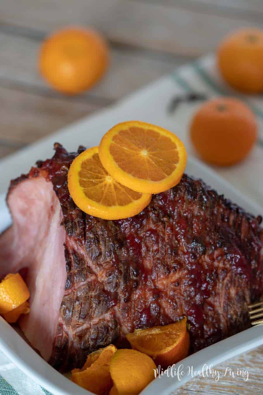 This Weight Watchers citrus and cranberry ham is a snap to make. There are 5 Weight Watchers Freestyle Smart Points in each serving of this delicious ham.