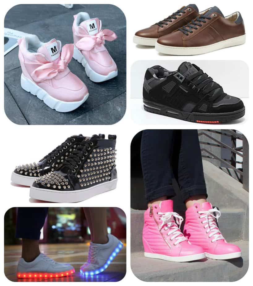 fashionable sneakers fashion statement wedge heel platform ribbon spikes spiked rivet luminous adults shoes leather elegant skate skater globe