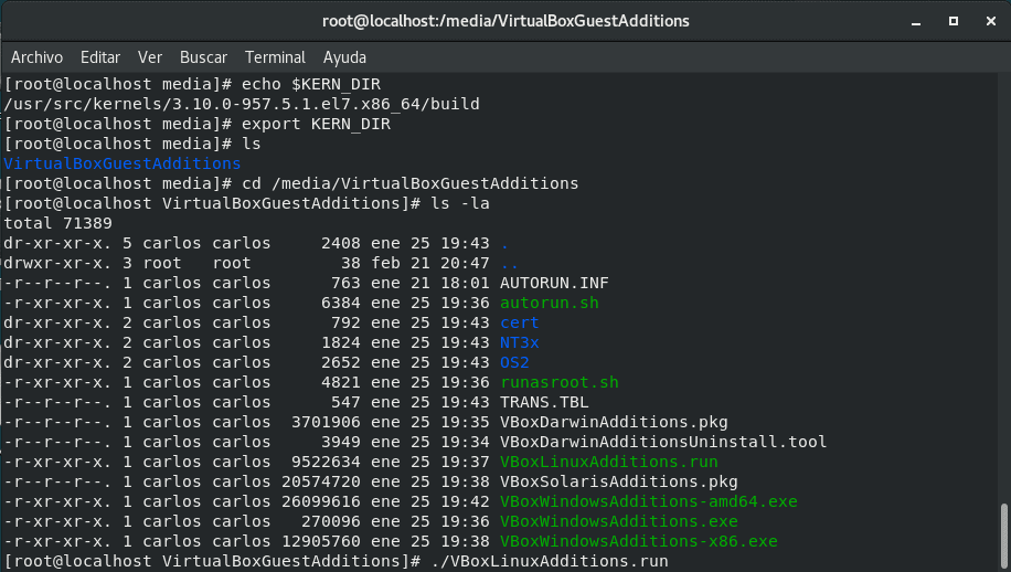 Ejecutamos el instalador de las VirtualBox Linux Additions