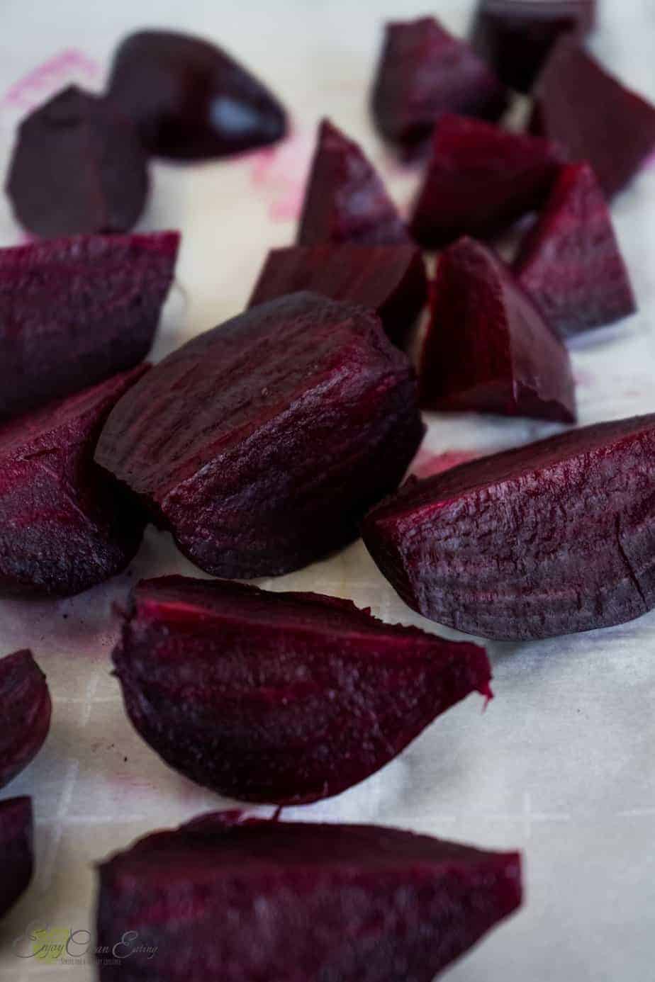 chopping the beets after pressure cooking, they look perfectly cook.