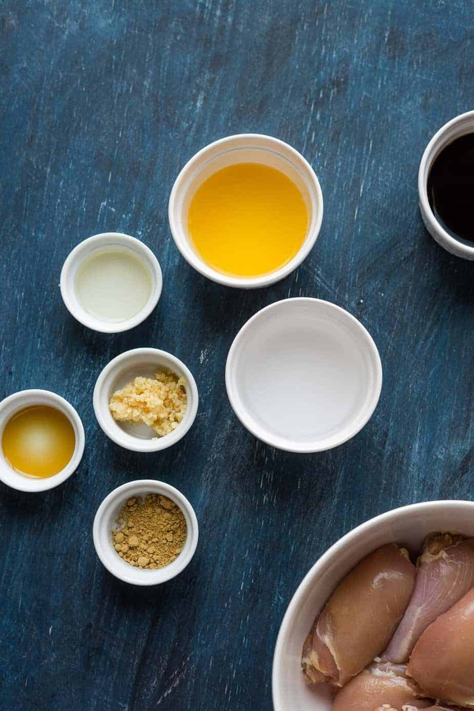 simple ingredients measured in small bowls