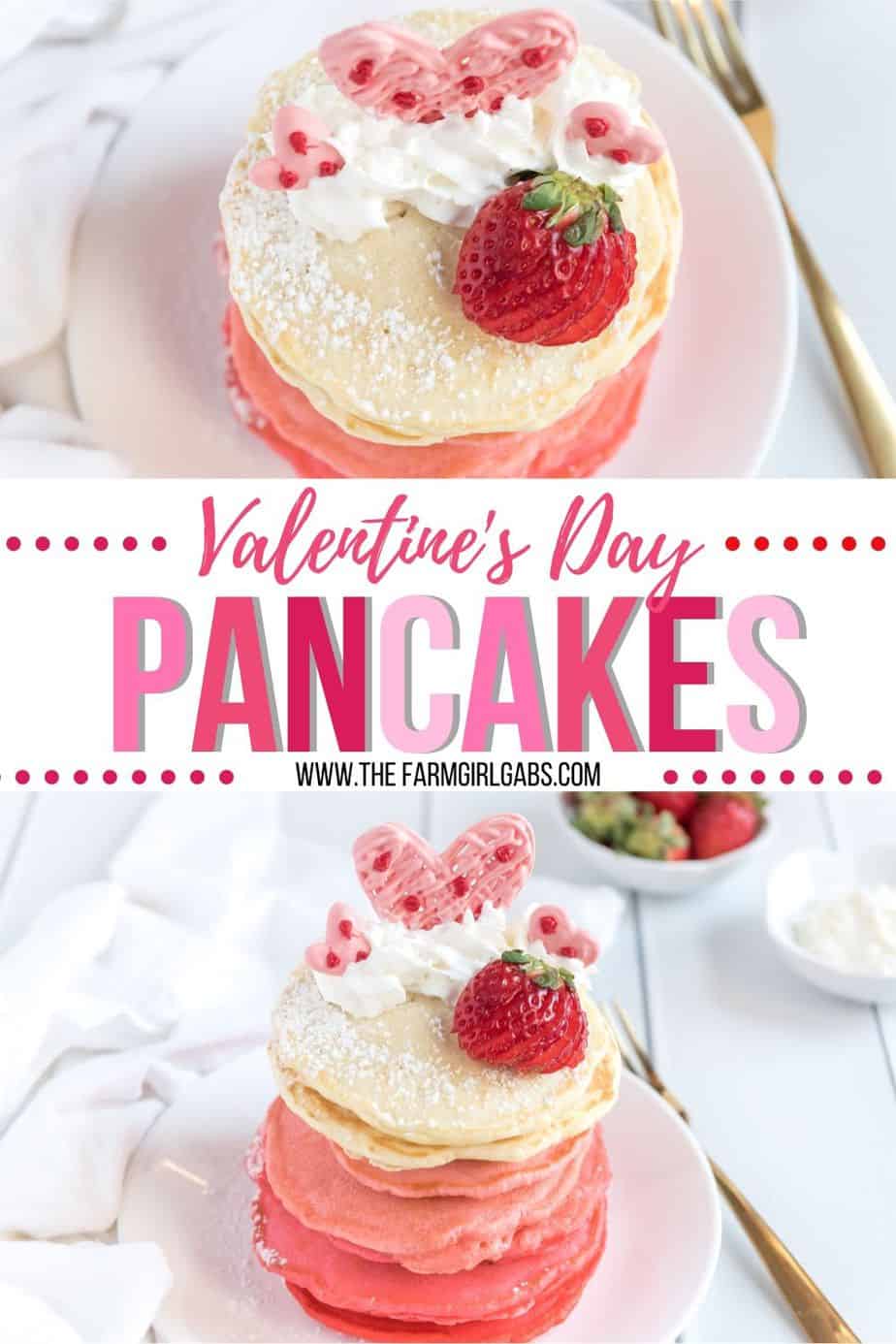 These Pink Ombre Pancakes are the perfect homemade Valentine's Day Pancake Recipe. Your family will love these light and fluffy pancakes. Share some love and make easy pancake recipe can be served all year long. #valentinesdaypancakes #ombrepancakes