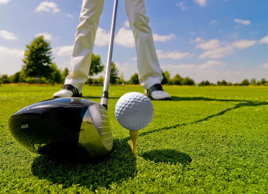 A man is playing golf