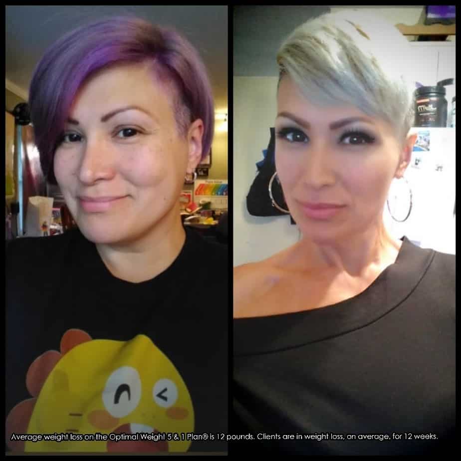 A young woman before and after fitness and diet