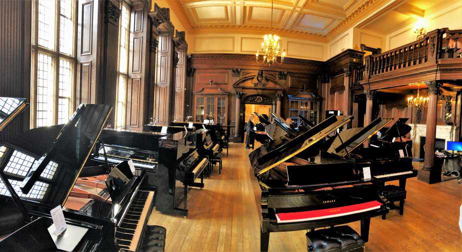 Grand piano portion of Yamaha Music London store in Soho