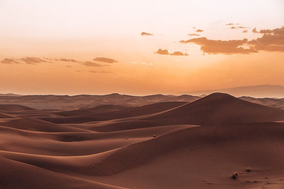 Camping Under The Stars A Night In The Sahara Desert 6 L Sunset over the dunes of the Sahara Desert, Morocco