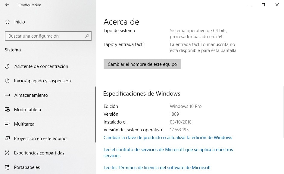 Configuración windows 10