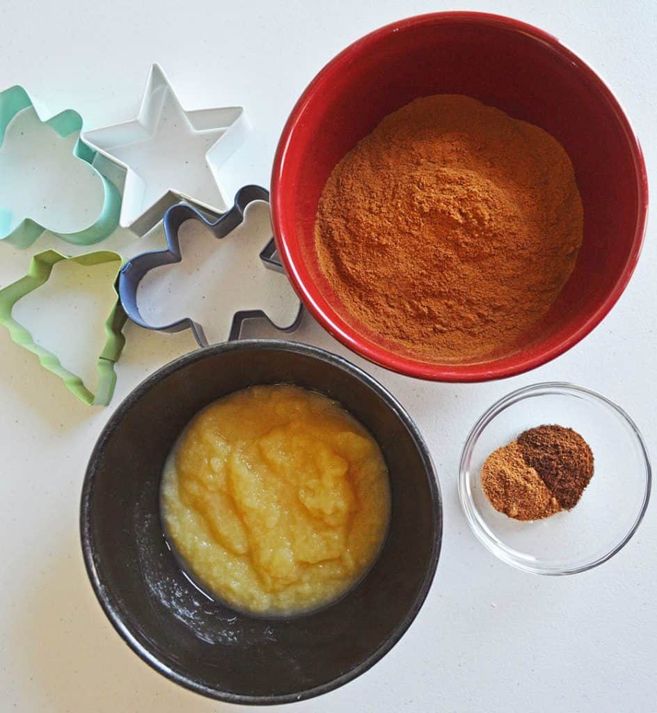 nutmeg, cloves, cinnamon, applesauce, cookie cutters