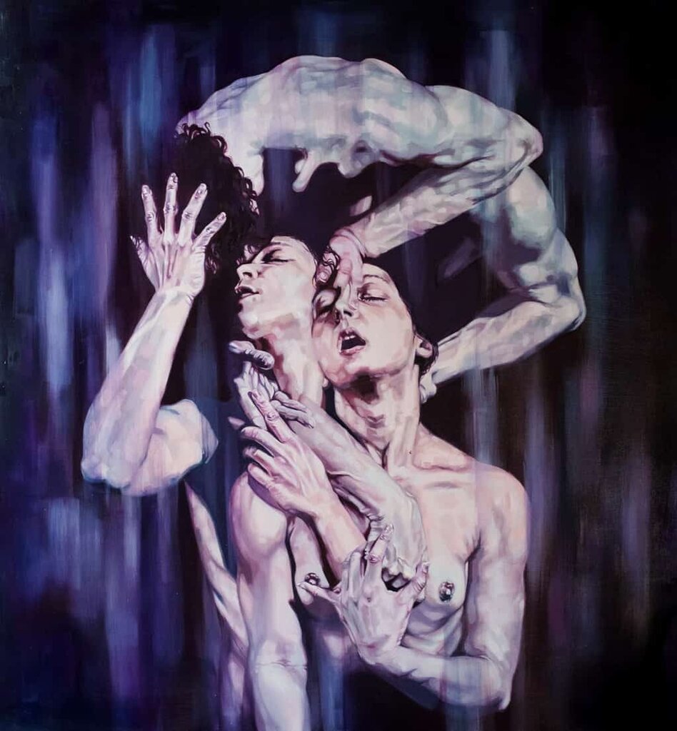 Hélène Planquelle, The Subjectivity of an Other Consciousness 6 Hélène Planquelle - Leurs yeux fermés à l'eternel éther, Óleo sobre madeira 110x120 cm