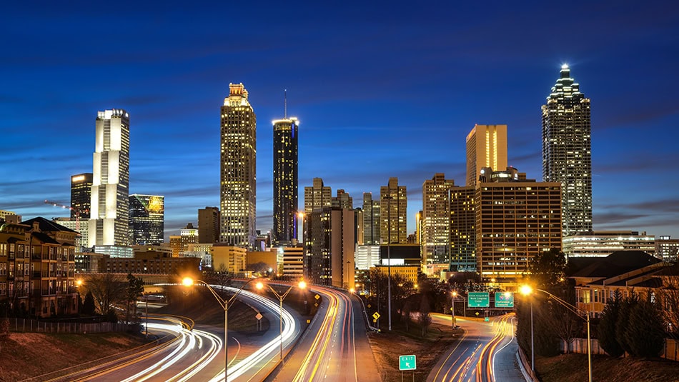 Atlanta downtown skyline during twilight blue hour