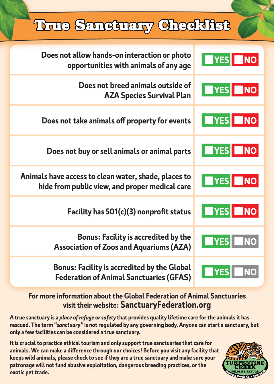 True Sanctuary Checklist
