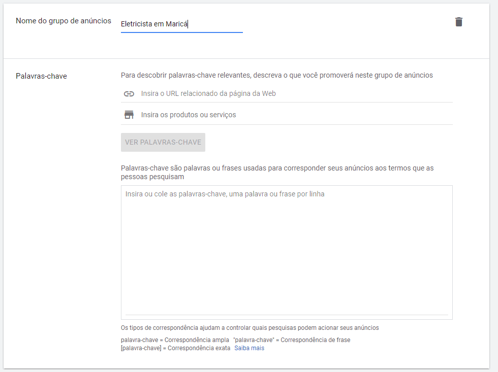 palavras chaves para um anuncio no google ads
